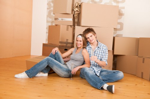 Moving boxes and packing supplies in a Hackney home
