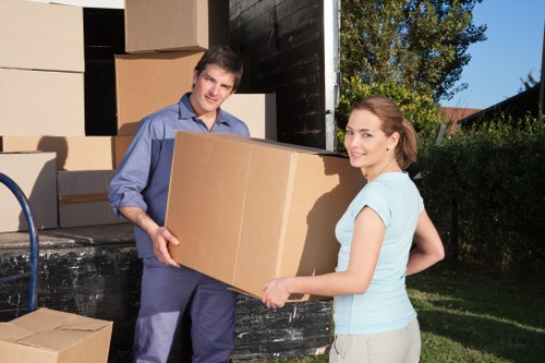 Packed moving boxes ready for flat removals in Hackney